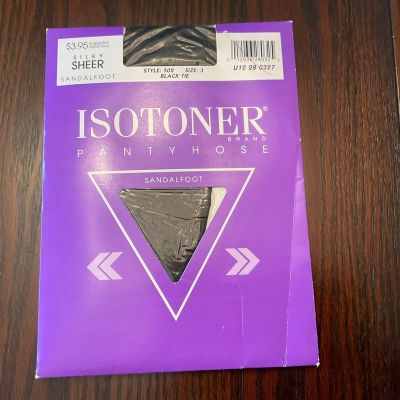 Isotoner Pantyhose Sandalfoot Silky Sheer Black Tie Size 3 NEW